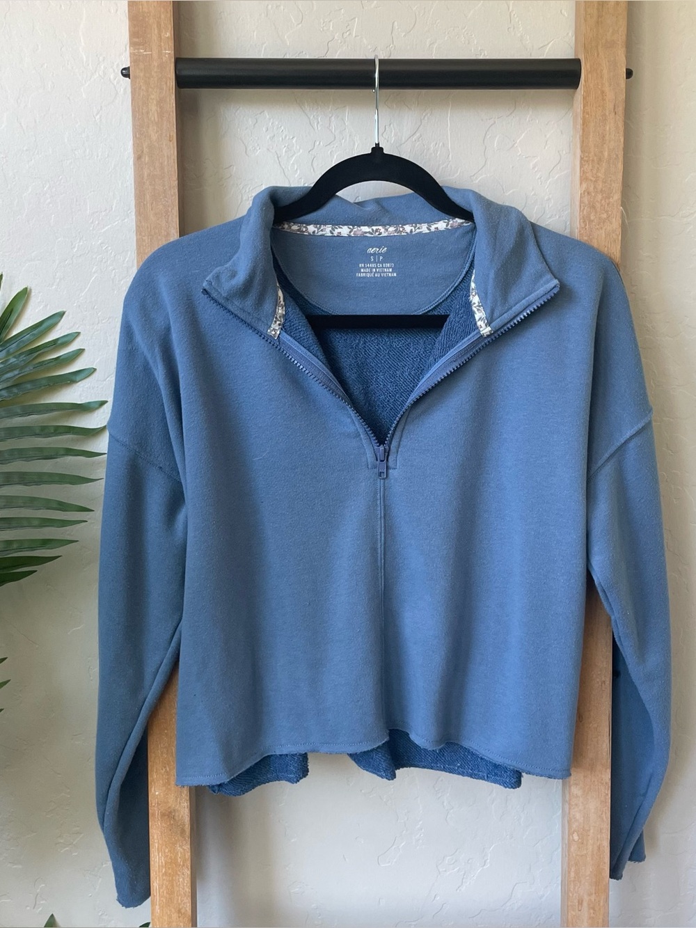 Aerie Dusty Blue Quarter-Zip Fleece Pullover